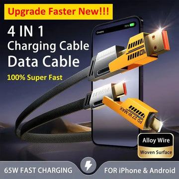 4 in 1 Metal Flat Braided Cable 1.5m 60W with lightning to type C, type C to C, Lighting to type A