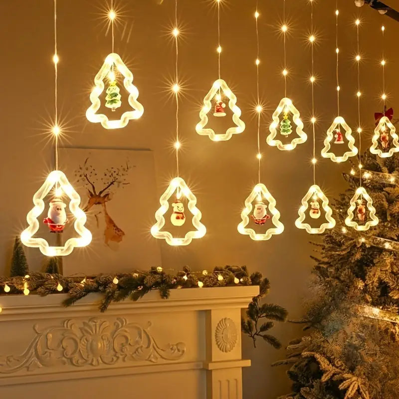 Christmas LED Santa Tree Curtain Lights – Window Decoration String Light 🎅✨