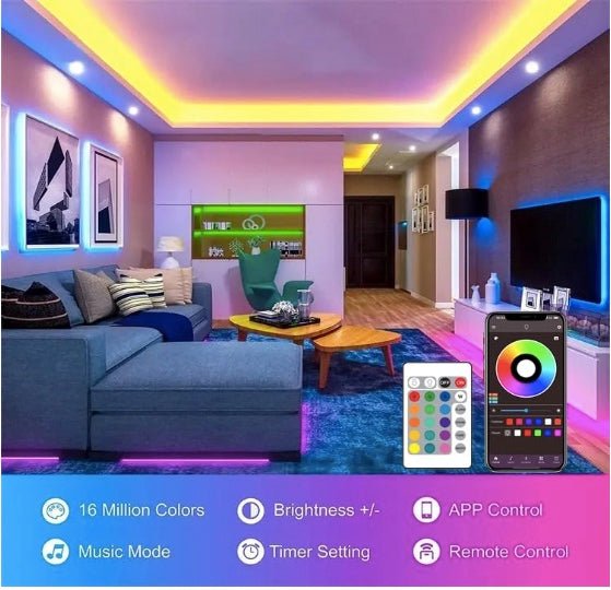 10 Meters LED Strip Lights with Bluetooth App and Remote Controller RGB Waterproof Lights Multicolor LED Lights for Home Decoration, Bedroom, Diwali, False Ceiling - The Gears