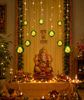 Ganpati Curtain Light with 8 Flashing Modes Decorative LED String for Home Decoration, Pooja & Festivals | Warm White LED