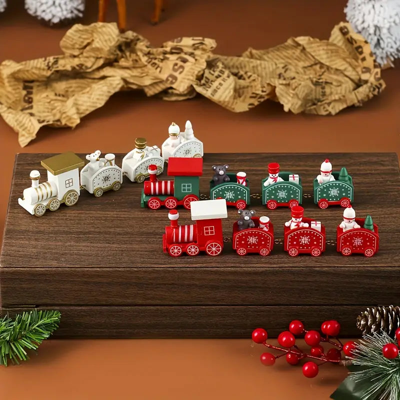 Wooden Christmas Train Ornaments – Festive Tabletop & Home Decorations