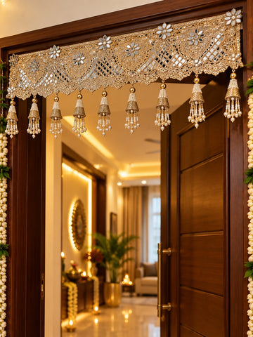 Luxury door toran with pearl tassels and gold embellishments