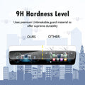 Tempered glass screen protector covering a car's touch screen, providing strong protection against scratches