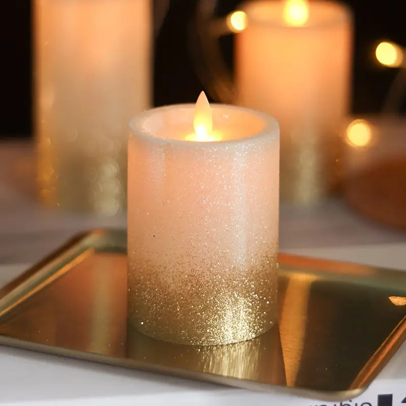 LED Tea Light Candles | Glitter Gold Base Flameless, Smokeless, Unscented | for Gifting, Home Decor, Room Decoration Lights, Balcony & Festival, Diwali, Christmas Decoration Item
