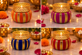 Handmade drum tea light holder with gold-finish top