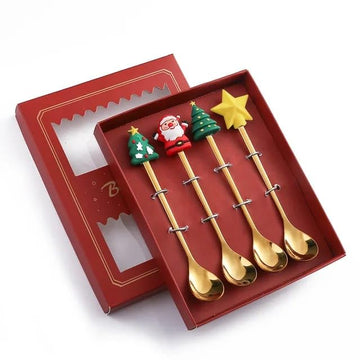 Christmas Stainless Steel Cutlery Set – 4 Pcs Spoons & Forks Gift Set for Holiday Dining