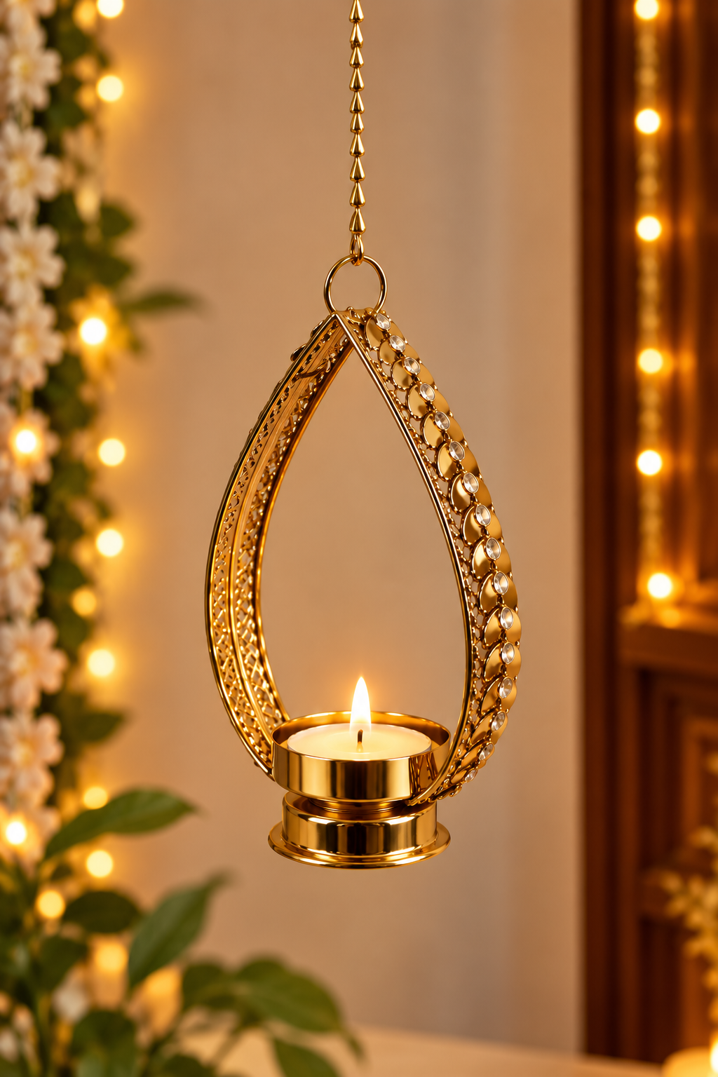 Golden hanging tea light holder pack of 2