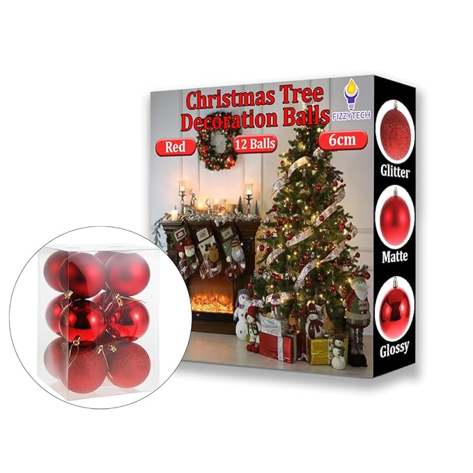 Shatterproof Christmas Balls 🎄 6cm Hanging Ornaments for Xmas Tree Decor (Pack of 12)
