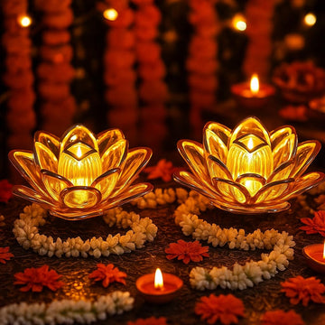 Warm Yellow LED Lotus Flower Lamp – Flameless Decorative Candle
