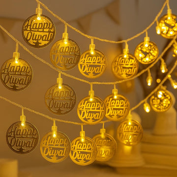 3 Meter Happy Diwali Golden LED String Lights – Plug-in