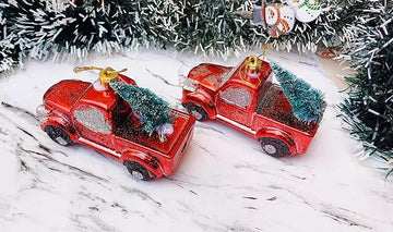2 Pcs Santa Claus Vintage Red Car Xmas Ornaments