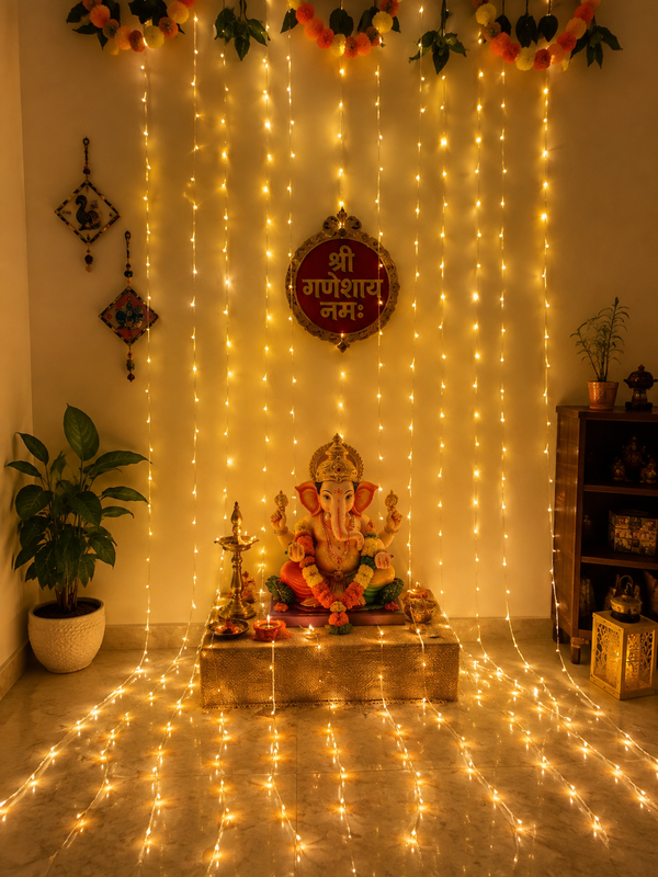 Waterfall Curtain String Lights – 180 Warm White LEDs 8 Modes 3 Mtr | Diwali Festival Decoration
