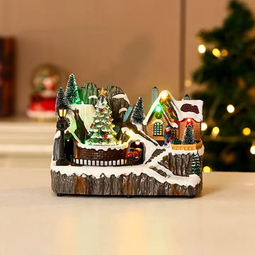Rotating Christmas Village Music Box With Rotating Train