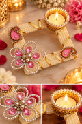 Pink stone tea light holder pack of 2 close-up