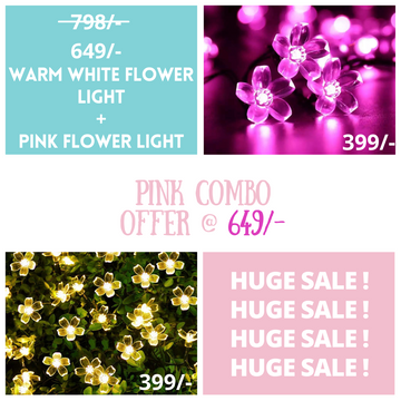 Combo of Silicone Blooming Flower Fairy String Lights (Warm White and Pink Bulbs) - Homely Arts