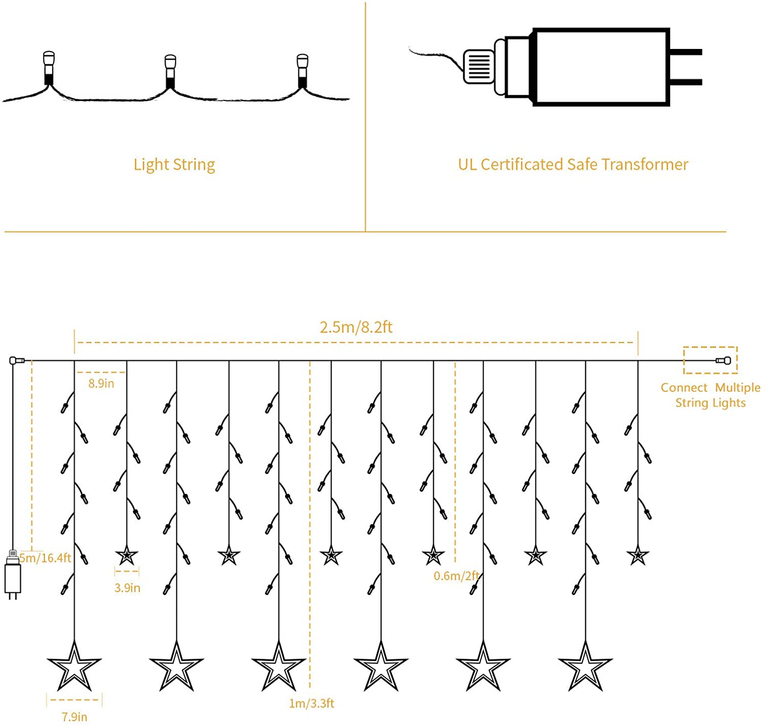 Curtain Star Lights (Warm White Bulb) - Homely Arts