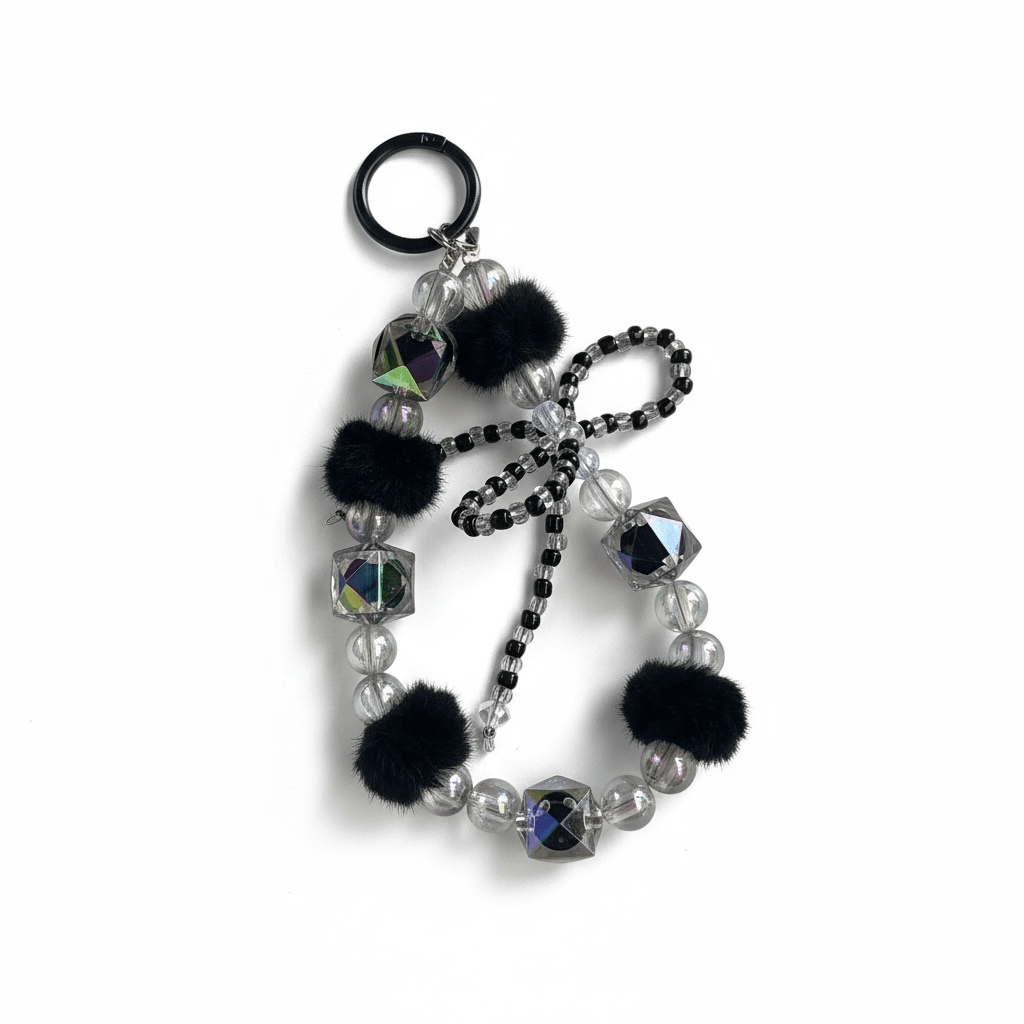 🖤✨ Black Beaded Bow Mobile Charm – Cute & Chic 🎀 - The Gears