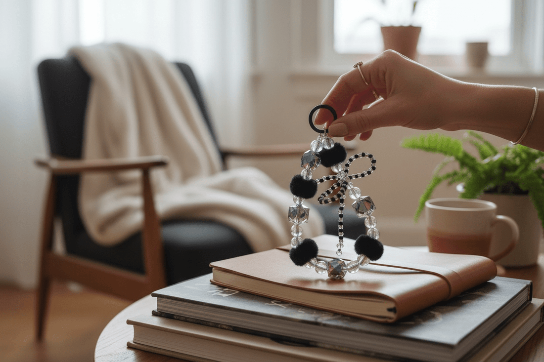 🖤✨ Black Beaded Bow Mobile Charm – Cute & Chic 🎀 - The Gears