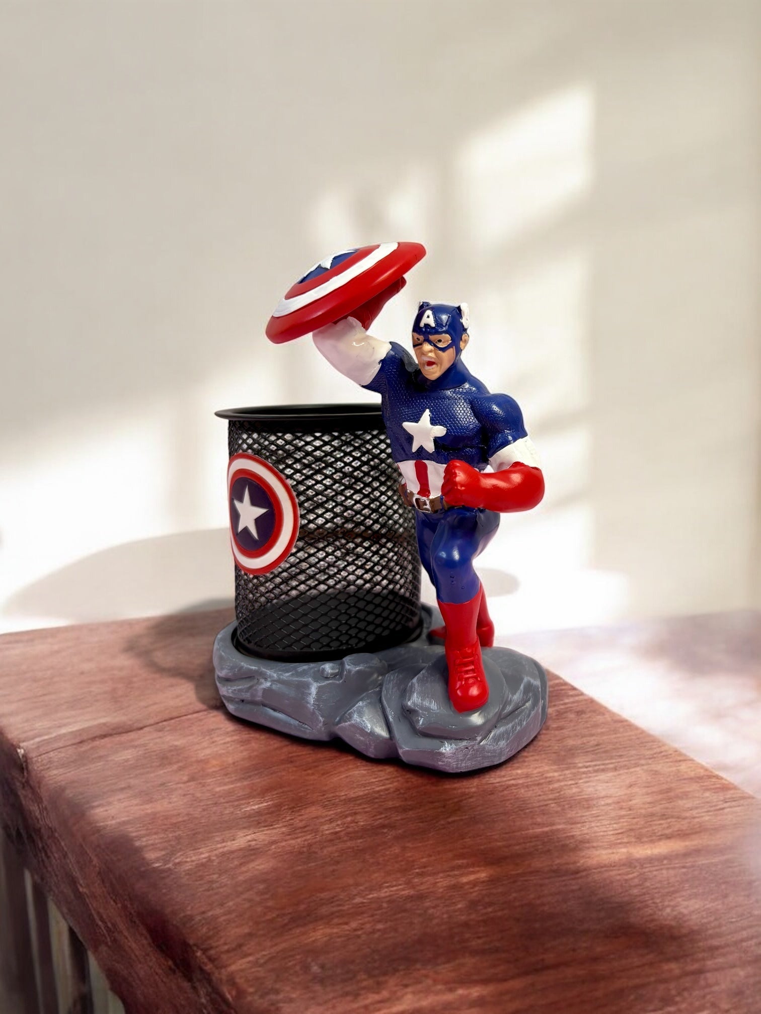 Captain America Polyresin Pen Stand | Marvel Superhero Desk Organizer - The Gears