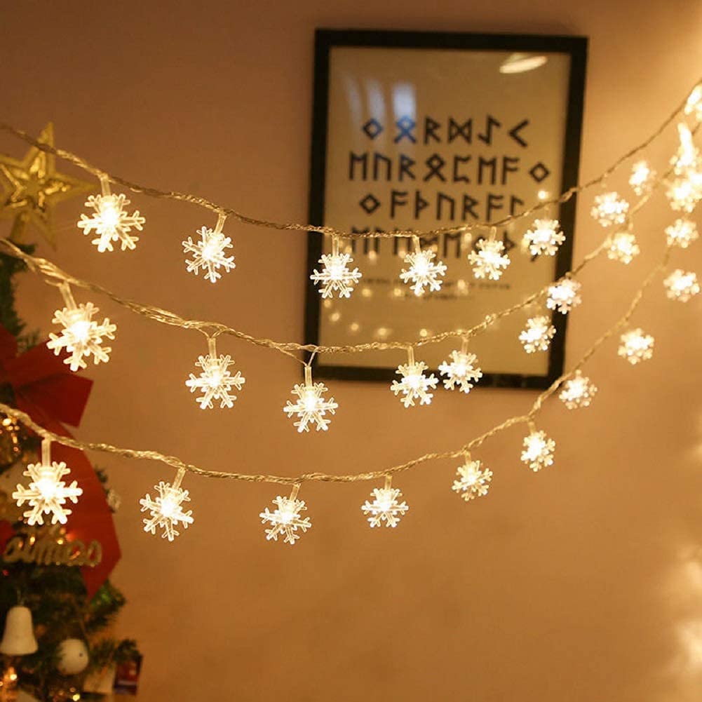 Christmas Lights 14 LEDs Snowflake Fairy String Light (Warm White, AC Plug ) for Indoor & Outdoor Usage | Xmas | New Years | Party | Decoration - The Gears