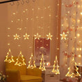 Christmas Tree Curtain Lights | Warm White LED - 3Mtr | 6 STARS + 6 CHRISTMAS TREE - The Gears