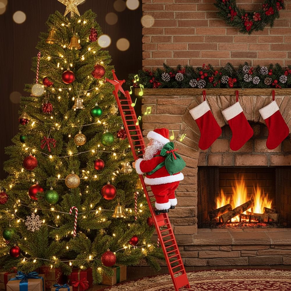 Santa Claus Climbing Ladder with Musical Up & Down Show