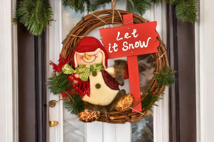 Festive Wooden Rattan Christmas Wreath - The Gears