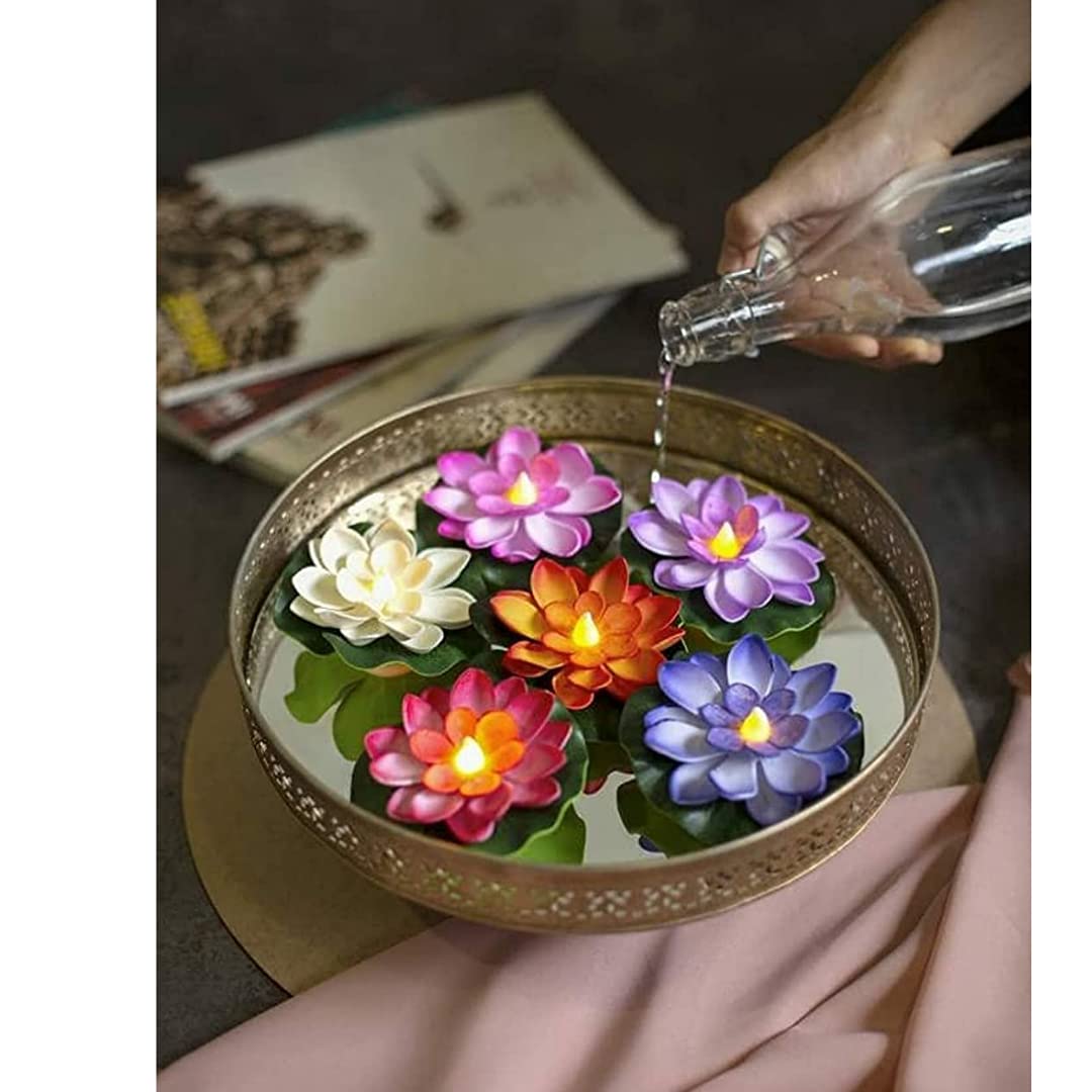 Floating LED Lotus Flowers Artificial Candles Sensor Multicolor - 1 Pack of 6 Lotus - The Gears