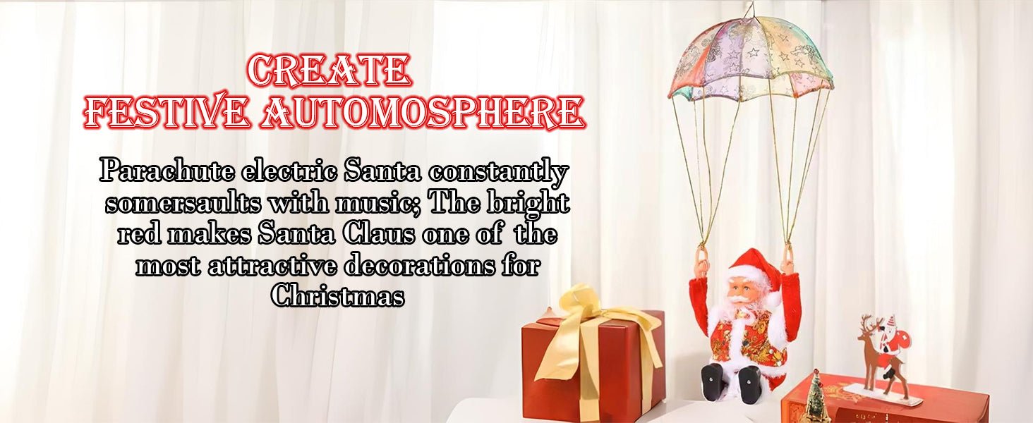 Flying Parachute Santa Claus with Music & LED Lights | Animated Hanging Christmas Decoration | Battery Operated Swinging Santa Toy - The Gears