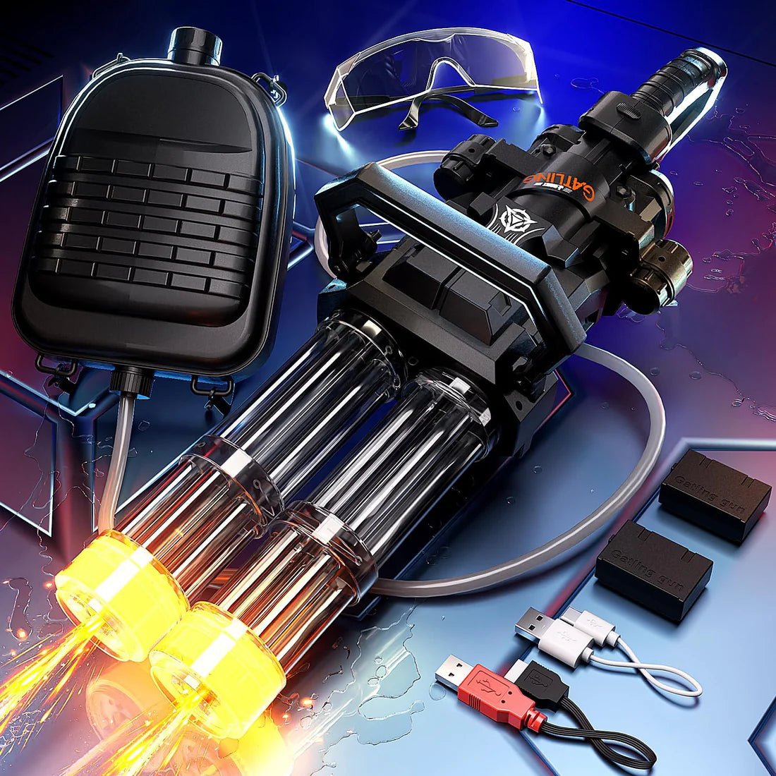 Gatling Fighter Double Barrel Water Gun with LED Shooting Light & Sound Effect | Automatic Holi Pichkari - The Gears