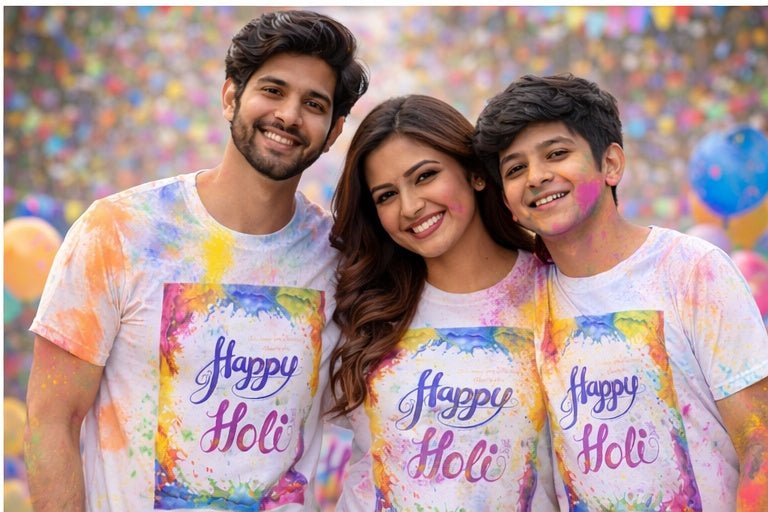Happy Holi Theme Printed T-Shirts for Men, Women & Kids - The Gears