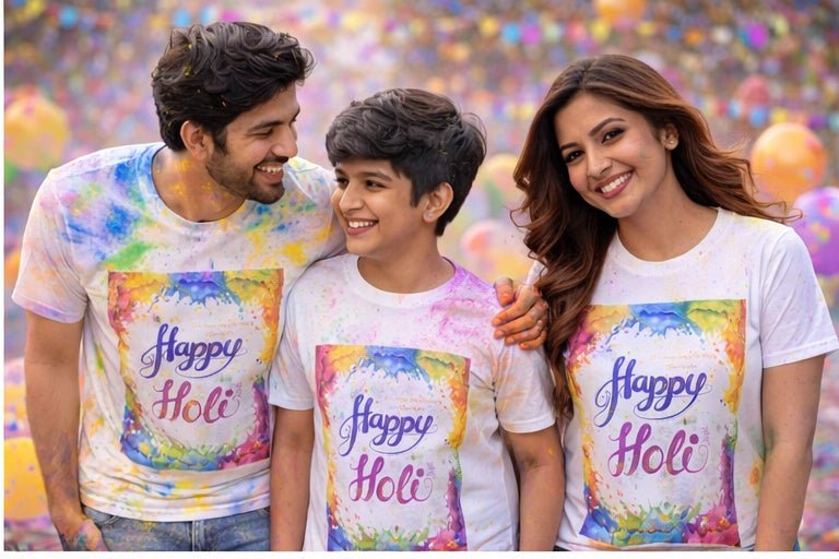 Happy Holi Theme Printed T-Shirts for Men, Women & Kids - The Gears