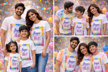 Happy Holi Theme Printed T-Shirts for Men, Women & Kids - The Gears