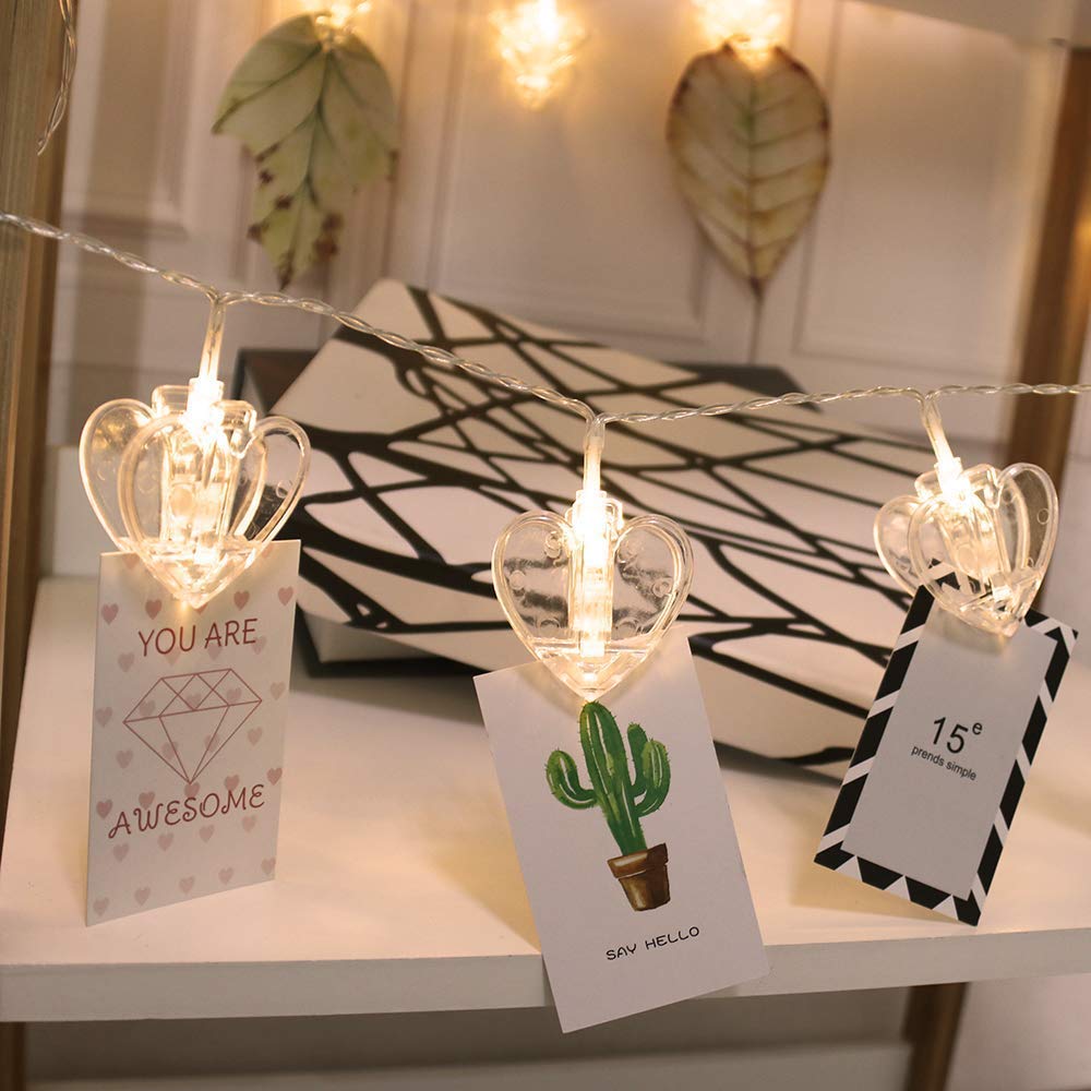 Heart Clip LED Warm - 16 White Fairy Twinkle Lights Hanging Photos - The Gears