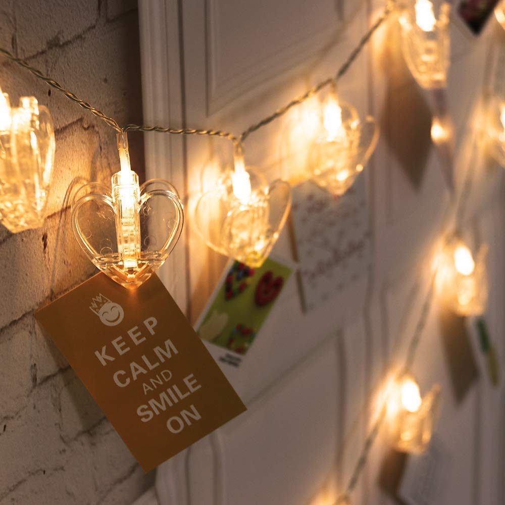 Heart Clip LED Warm - 16 White Fairy Twinkle Lights Hanging Photos - The Gears
