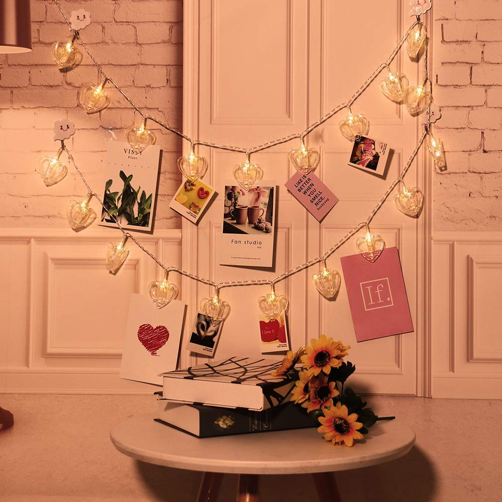 Heart Clip LED Warm - 16 White Fairy Twinkle Lights Hanging Photos - The Gears