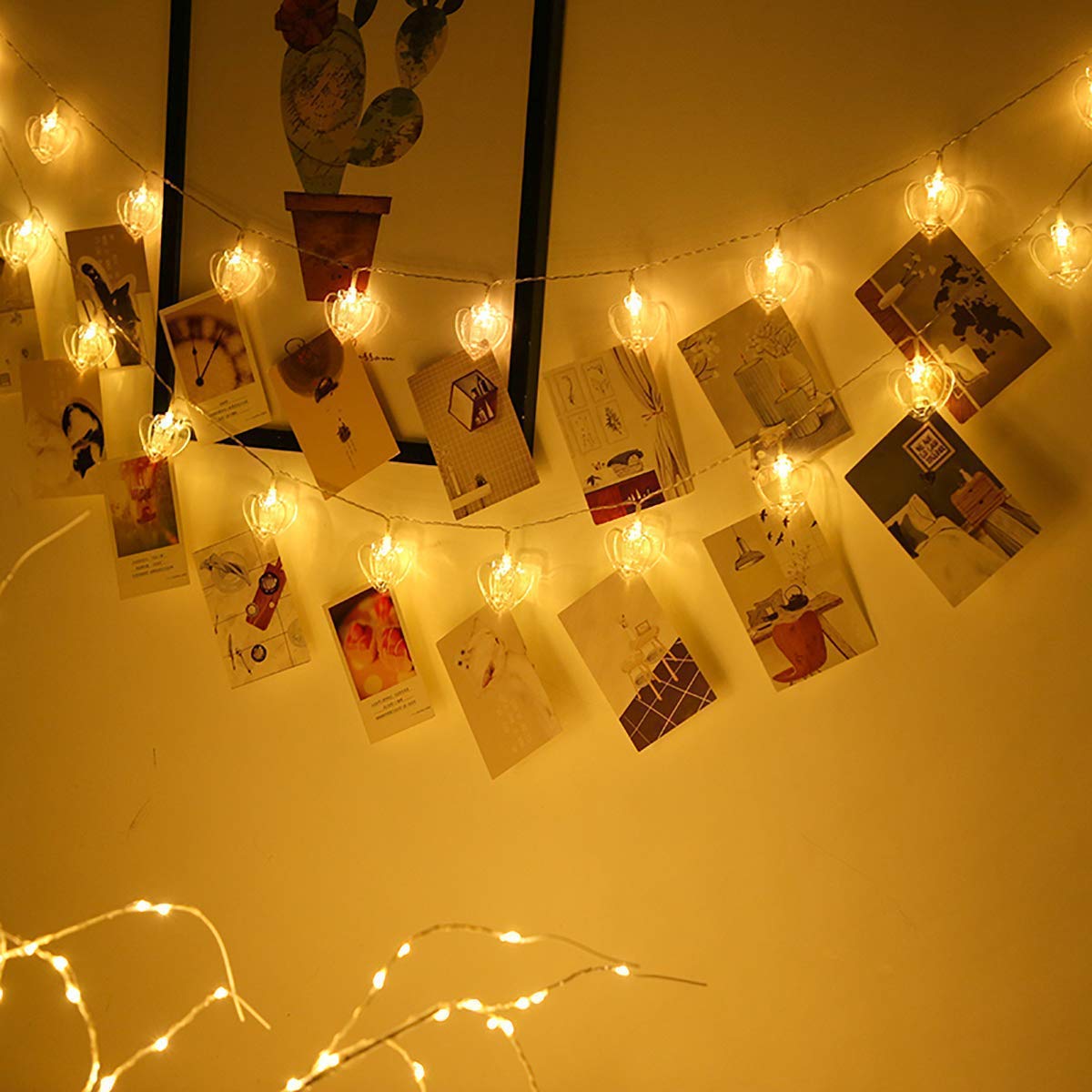 Heart Clip LED Warm - 16 White Fairy Twinkle Lights Hanging Photos - The Gears
