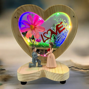 Heart Shape Wooden Showpiece with Light | Proposal Love Figurine 💍✨ - The Gears