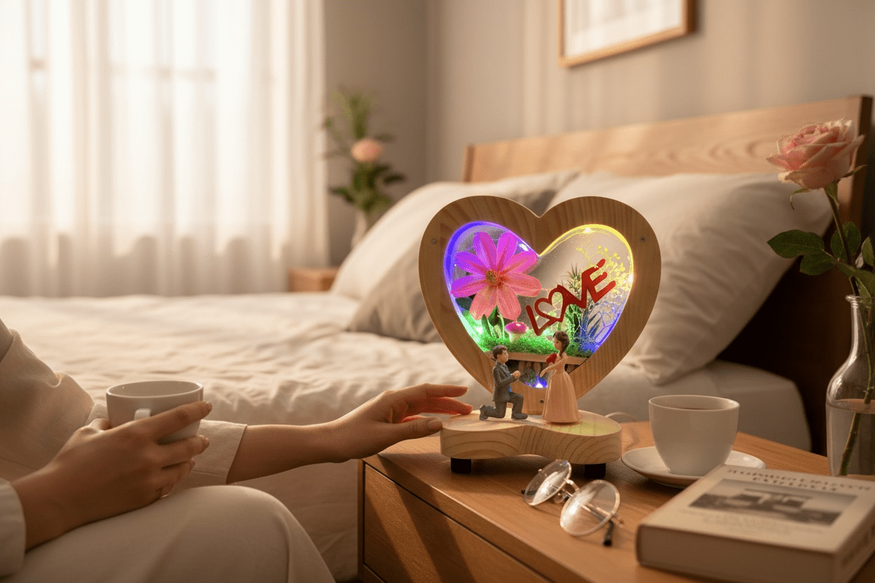 Heart Shape Wooden Showpiece with Light | Proposal Love Figurine 💍✨ - The Gears