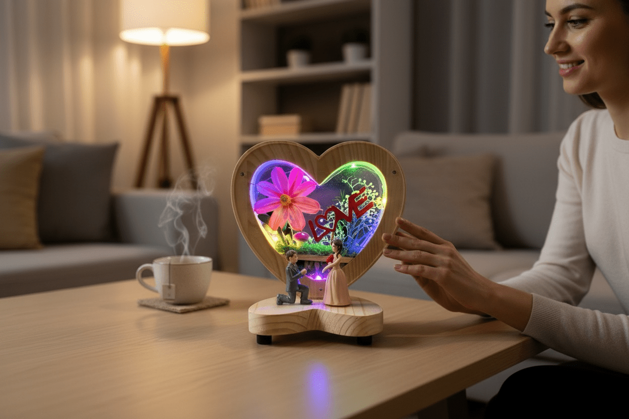 Heart Shape Wooden Showpiece with Light | Proposal Love Figurine 💍✨ - The Gears
