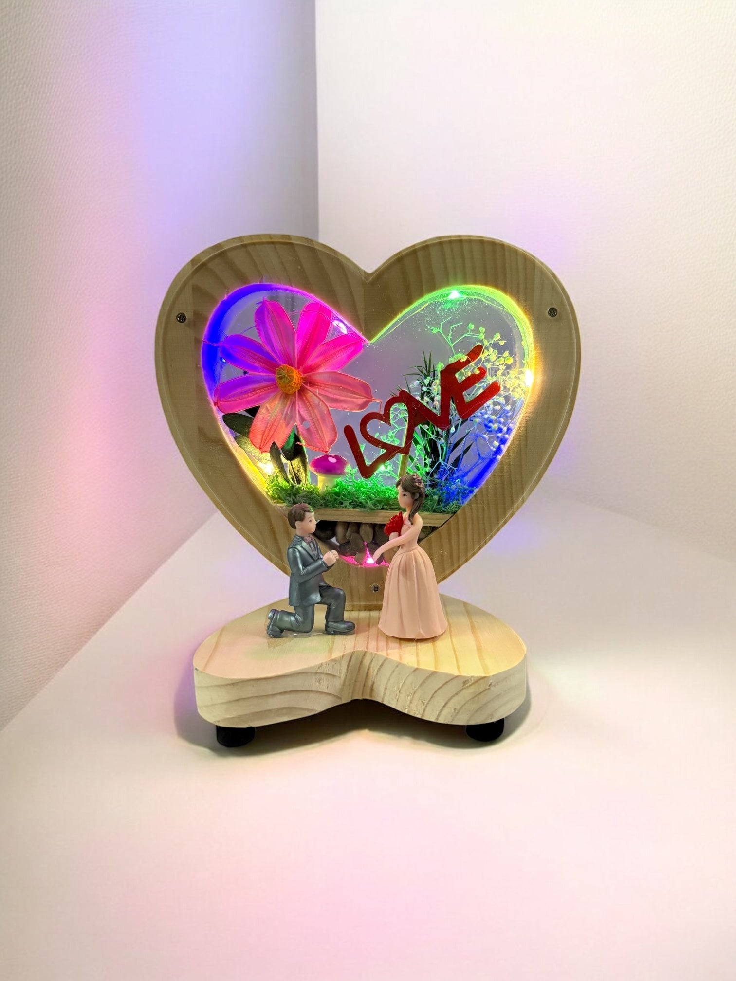 Heart Shape Wooden Showpiece with Light | Proposal Love Figurine 💍✨ - The Gears