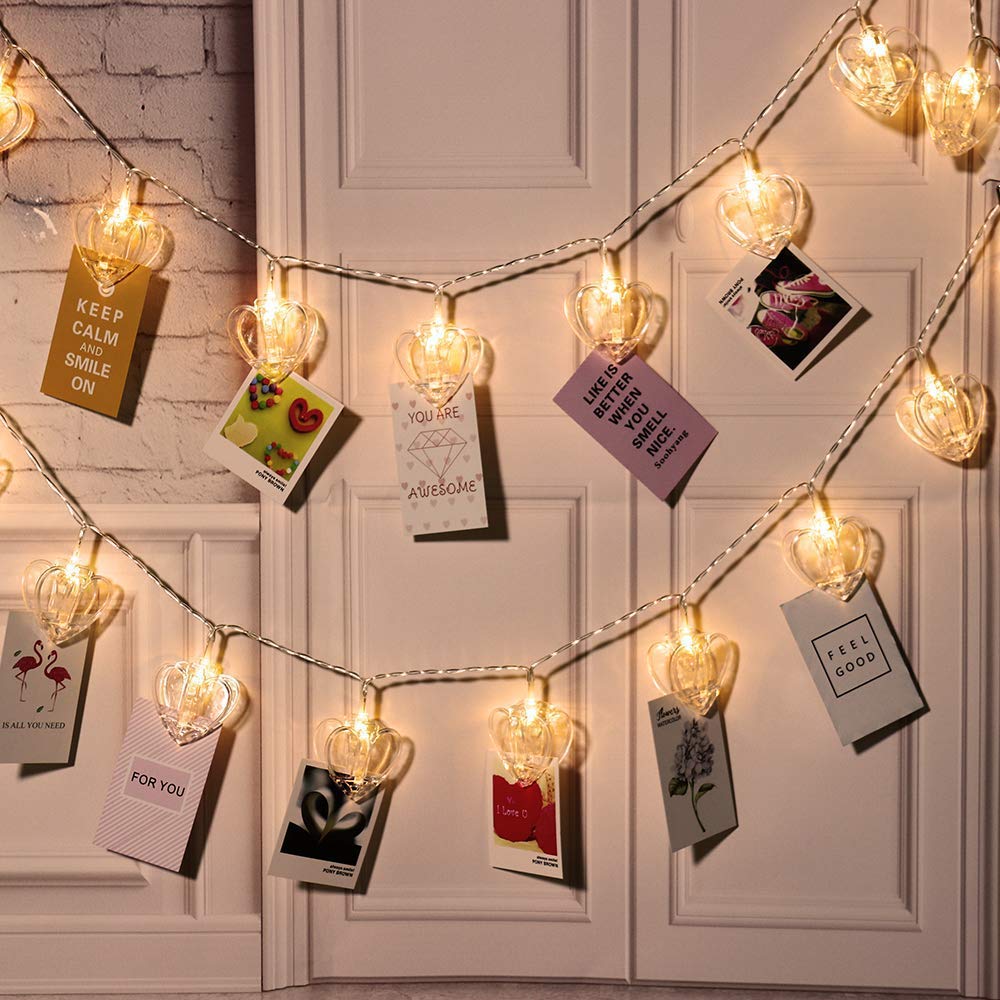 Heart Clip LED Warm-White Fairy Twinkle Lights Hanging Photos - Homely Arts