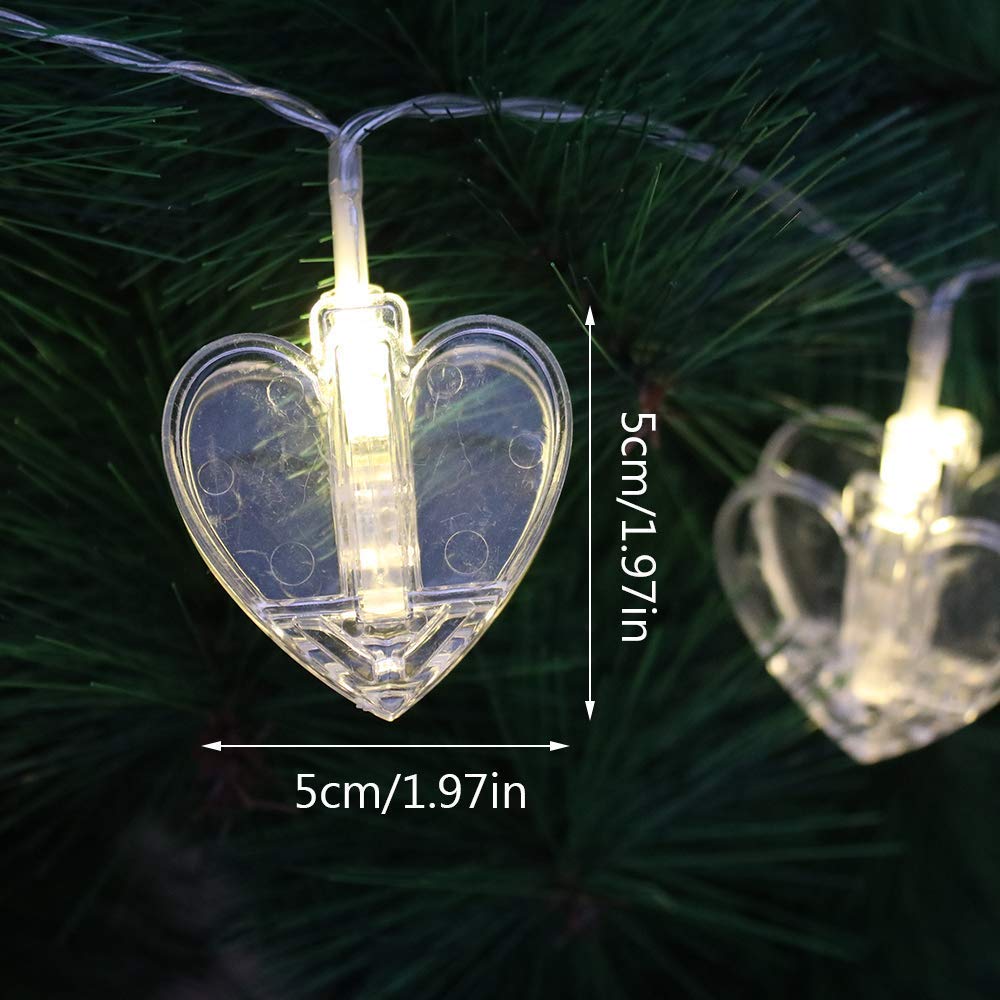 Heart Clip LED Warm-White Fairy Twinkle Lights Hanging Photos - Homely Arts