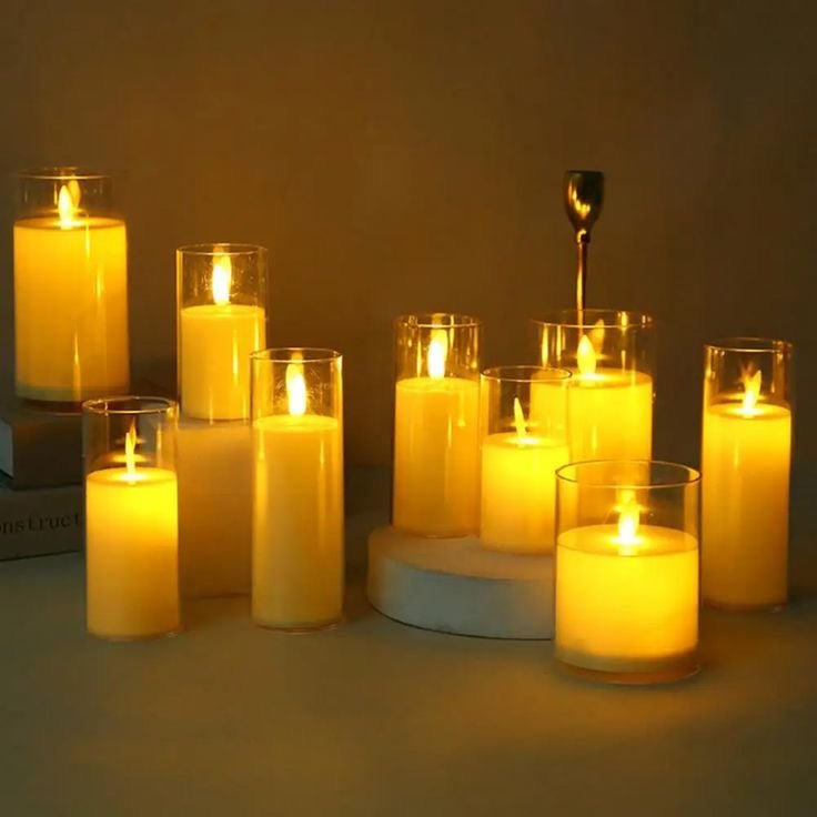 LED Glass Tea Light Candles | Glass Flameless, Smokeless, Unscented | for Gifting, Home Decor, Room Decoration Lights, Balcony & Festival, Diwali, Christmas Decoration Item - The Gears