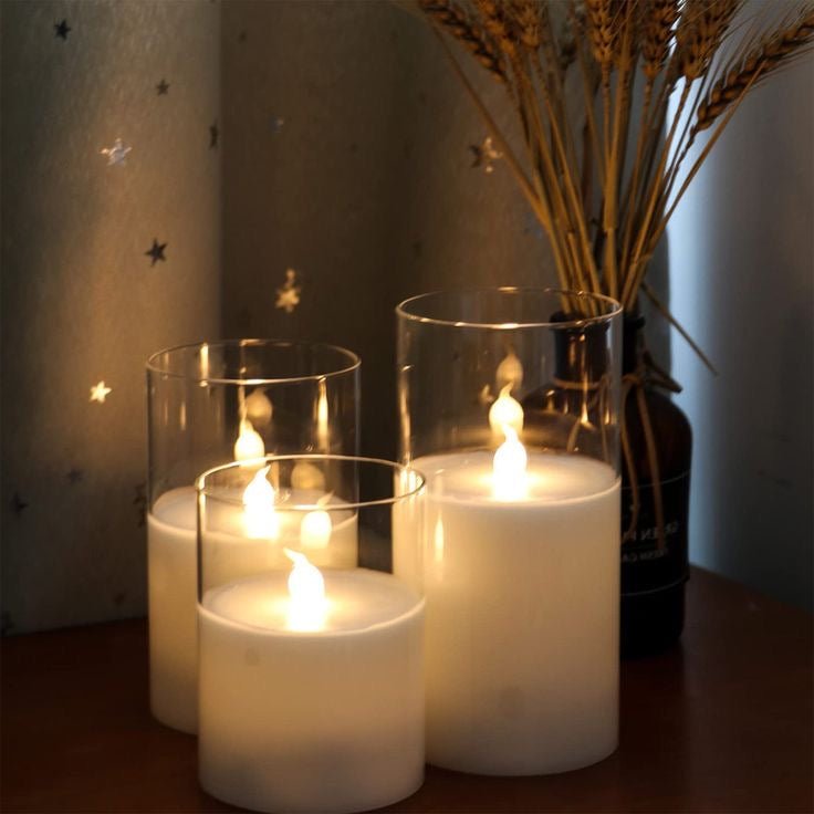 LED Glass Tea Light Candles | Glass Flameless, Smokeless, Unscented | for Gifting, Home Decor, Room Decoration Lights, Balcony & Festival, Diwali, Christmas Decoration Item - The Gears
