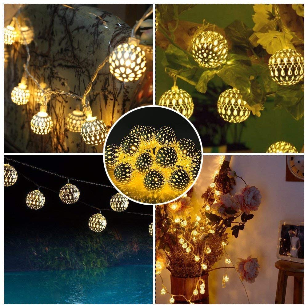 Moroccan Metal Ball LED Light (Warm White Bulbs) - Homely Arts