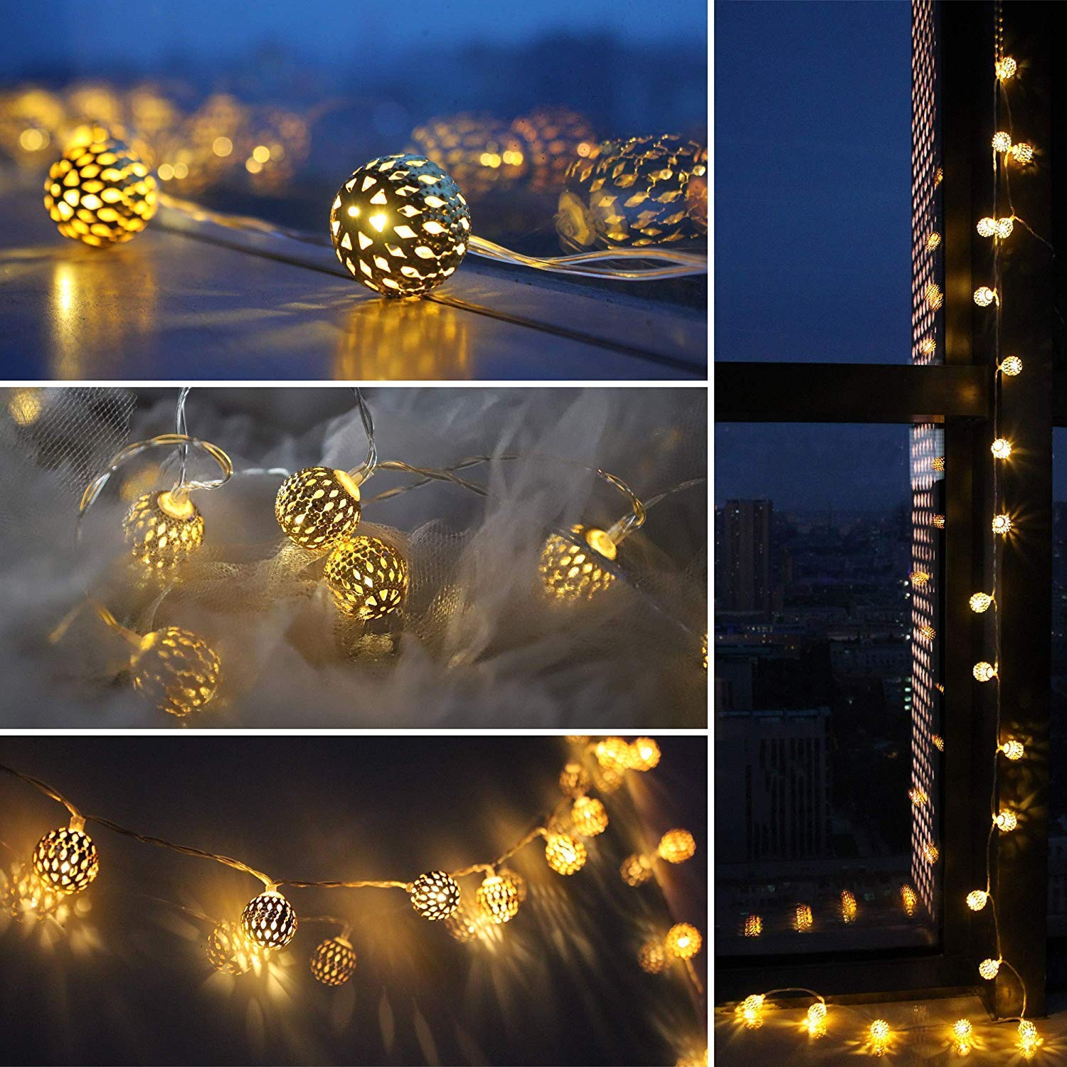 Moroccan Metal Ball LED Light (Warm White Bulbs) - Homely Arts