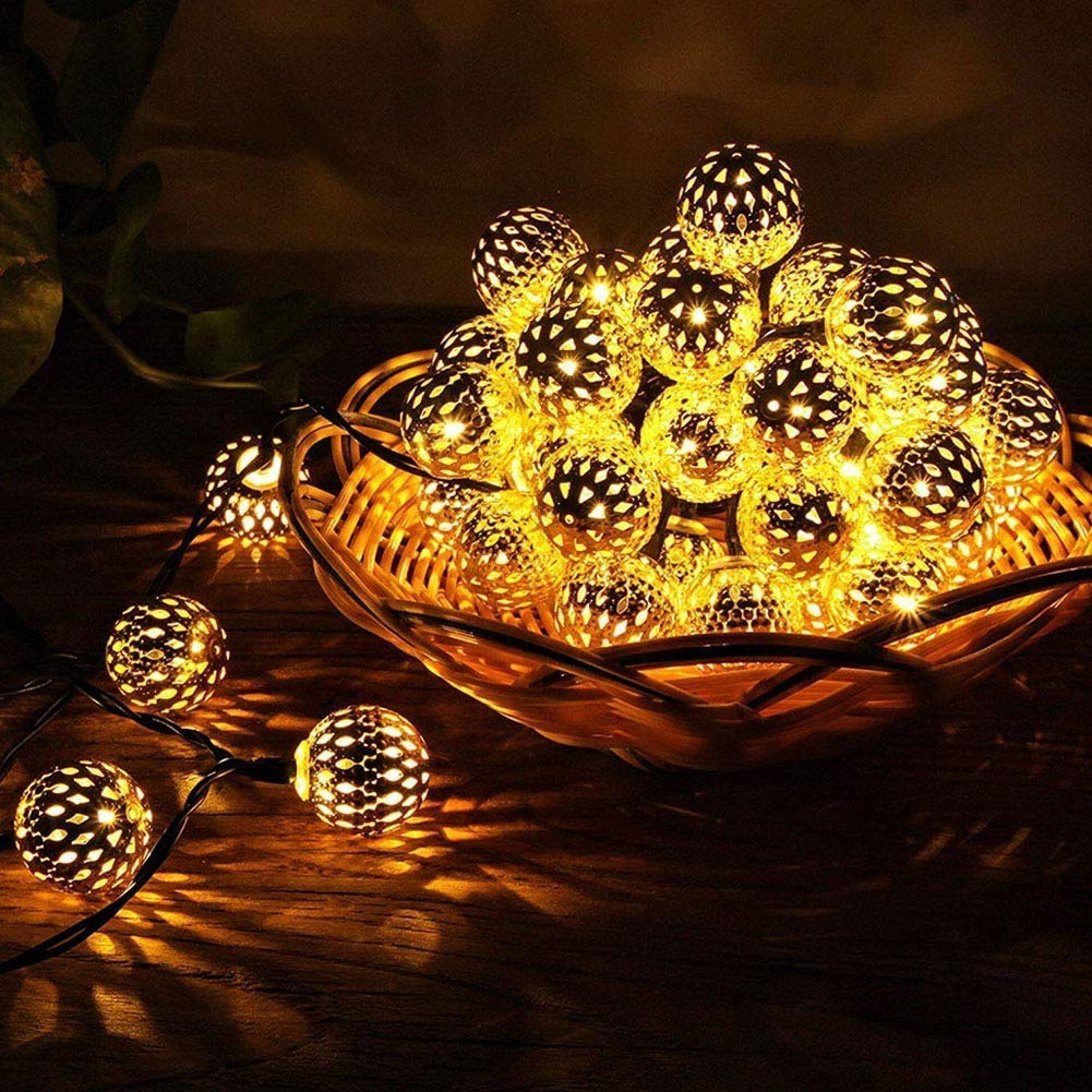 Moroccan Metal Ball LED Light (Warm White Bulbs) - Homely Arts
