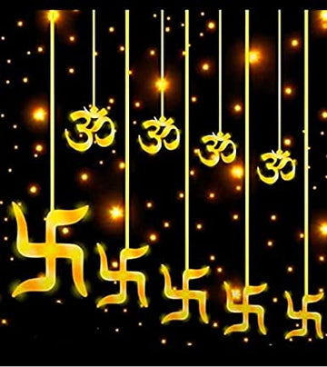 Om Swastik Curtain Light - 6 Big - Swastik, 6 Small - Om (Warm White) - The Gears