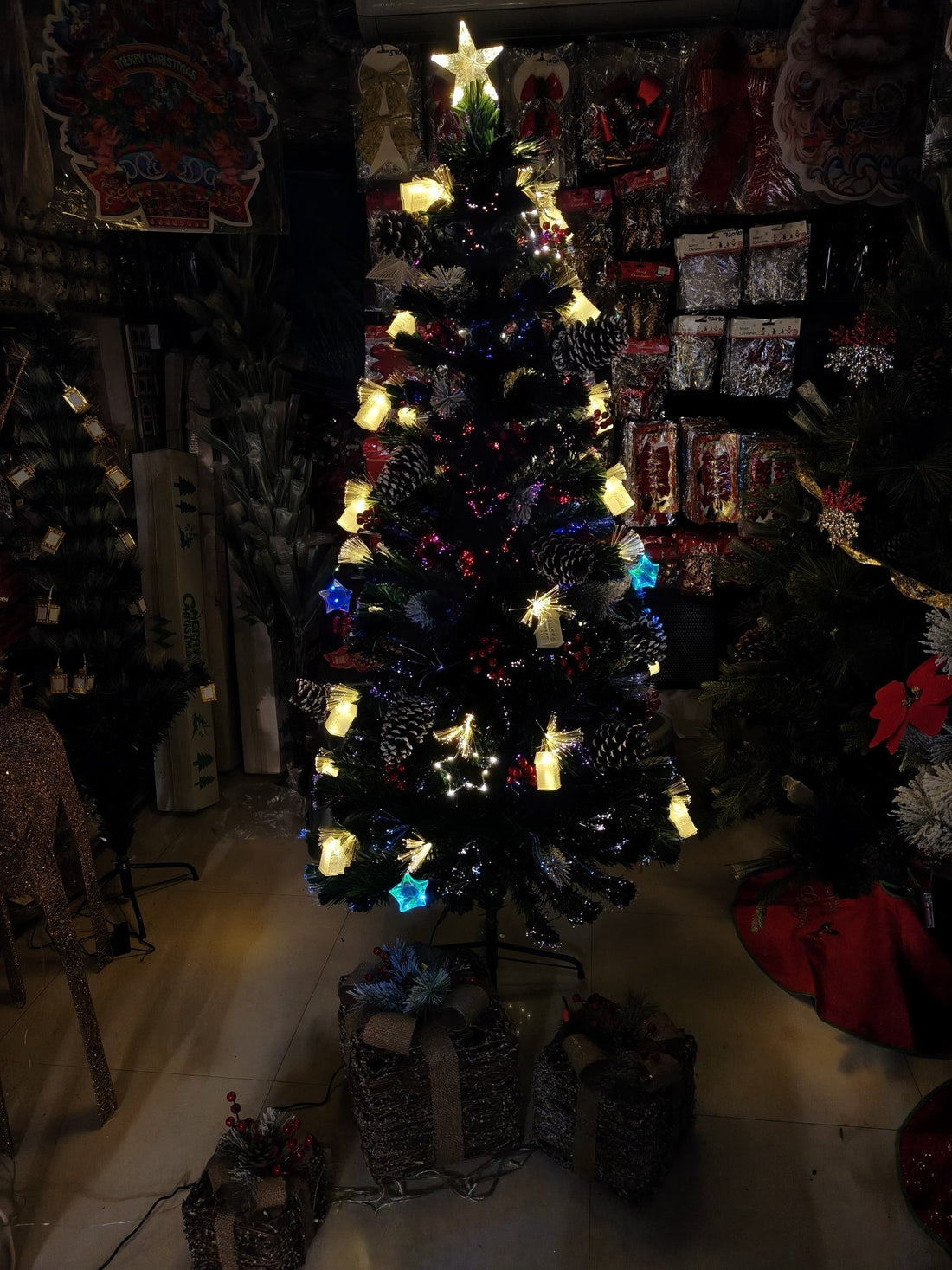 Pre - Lit Christmas Tree with Decorations – Complete Festive Set with Lights, Ornaments & Star Topper - The Gears